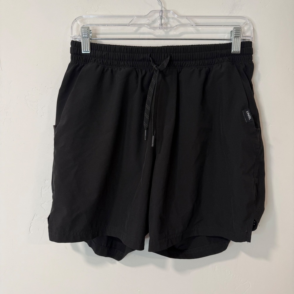 UNRL Mens Stride Athletic Shorts Medium Black Excellent Drawstring Activewear